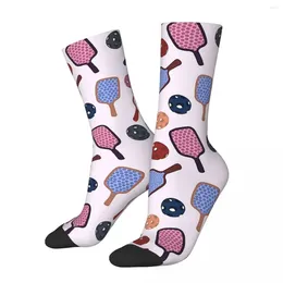 Men's Socks Purple Pickleball Pattern Harajuku High Quality Stockings All Season Long Accessories For Man Woman Christmas Gifts