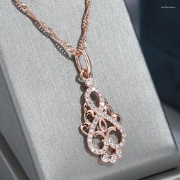 Pendant Necklaces Wbmqda Vintage Boho And Necklace For Women 585 Rose Gold Color With Natural Zircon Luxury Ethnic Wedding Jewelry