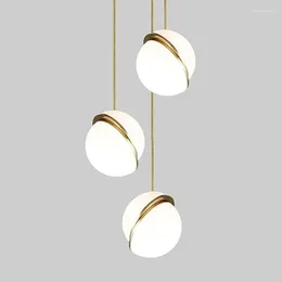 Pendant Lamps Nordic LED Lights Dining Room Table Decor Hanging Chandeliers Lighting Bedroom Restaurant Gold Ball Lampshade Art