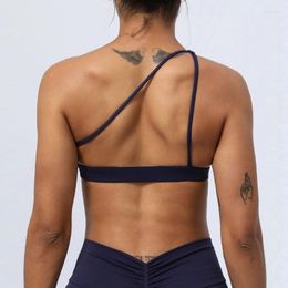 Yoga Outfit Women One Shoulder Sports Bra Top Sexy Backless Fitness Bralette Gym Workout Crop Push Up Tight Underwear Running Vest