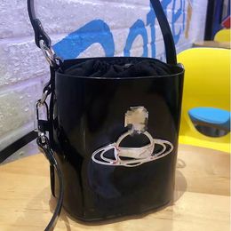 Women Designer Bucket Bags Saturn Pattern Small Patent Leather Black Crossbody Bag Saturn Buckle