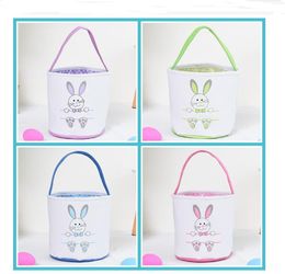 Wholesale Canvas Easter Basket Bunny Easter Bucket Blank Bunny Tote Bags Kids Gift Happy Easter Rabbit Decoration SN917