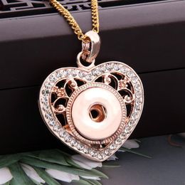 Pendant Necklaces 2022 Rose Gold Heart-shaped Rhinestone Snap Buttons Necklace Fit DIY Ginger Charms 18mm Button Jewellery Gifts3211