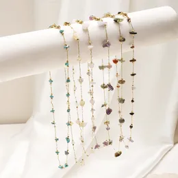 Choker ZMZY Natural Stone Multicolor Agate Gold Color Women Fashion Small Healing Crystal Bead Chain Necklace Female Jewelry