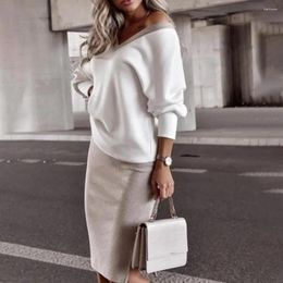 Running Sets Women Suit Stylish Fall Winter Women's V Neck Top Midi Skirt Set Loose Blouse High Waist Knitted Sheath Slim Fit Sweater For A