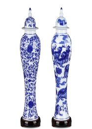Vintage Blue And White Porcelain Home Ceramic Vase With Lid Art Crafts Decor Creative Slender Floral Flower Decoration Vases5442735