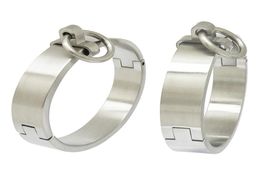 Brushed stainless steel lockable slave wrist and ankle cuffs bangle bracelet with removable O ring5139243