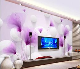 Wallpapers Custom any size Purple flowers romantic lilies transparent ball beautiful 3D background wall