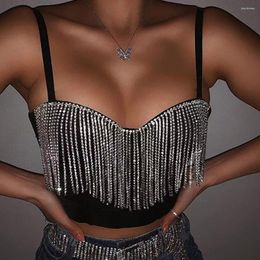 Women's Tanks Sexy Diamond Tassel Crop Tank Top Black Bustier Corsets Luxury Summer Clothes For Women Night Club Outfit Party Ropa De Mujer