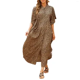 Women's Swimwear Leopard Printed Beach Cover Ups For Flying Sleeve A Line Skirt V Neck Casual Vacation Dress Swimsuit