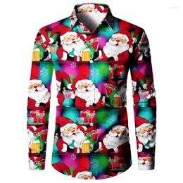 Men's Casual Shirts Christmas Designer Design 2024 Snowman Party Fashion Lapel Buttons Quad Stretch Fabric Tops