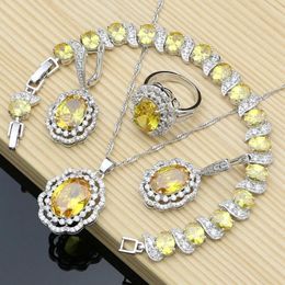 Bracelets 2019 Fashion Sterling Sier Jewelry Sets Yellow Cubic Zirconia Stones Earring Rings Bracelet Decoration for Women Gift