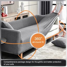 Polar Fleece Elastic Sofa Cover For Living Room ArmChair Corn Grid Fabric Slipcover Protector Home Decor Free 240117