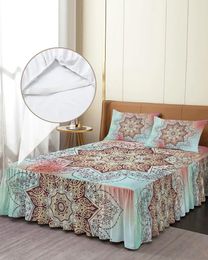 Bed Skirt Mandala Gradient Flower Elastic Fitted Bedspread With Pillowcases Protector Mattress Cover Bedding Set Sheet