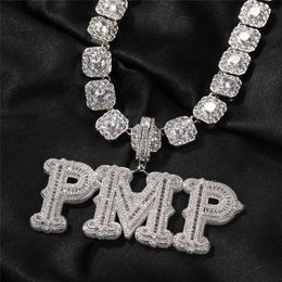 A-Z Custom Name Gold Plated CZ Diamond Iced Out Cursive Letter Initial Necklace for Women Men Hip Hop Necklace with 24inch Rope Ch292R