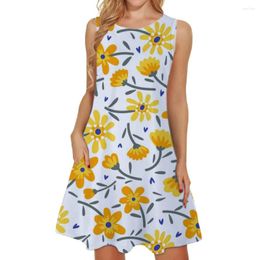 Casual Dresses Women Bohemia Floral Print Sleeveless Tops With Pocket Short Dress Female O Neck Mini Causal Office Club Party Vestidos