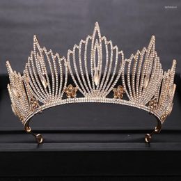 Hair Clips & Barrettes Luxuriou Gold Crown Crystal Rhinestone Big Bridal Wedding Taira Queen Diadem Headpiece Accessories Head Jew339D