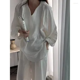 Women's Sleepwear Spring Autumn Pajama Set Japanese Style V Neck Ladies Loose 2 Pcs With Pant Vintage Homesuit For Female