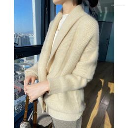 Women's Sweaters 23 Autumn And Winter 100 Pure Cashmere Cardigan V Tie Pocket Loose Thick Coat Sweater Wool Knitted Top