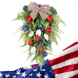 Decorative Flowers Tulip Door Wreath Patriotic Americana Independence Day Decorations Artificial Floral Garland Welcome Sign 4Th Of July