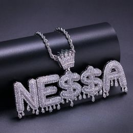 Custom Name Jewellery Crown Bail Initials Letters Chain Necklaces Pendant Micro Paved Zircon Necklace Halloween Gift290P