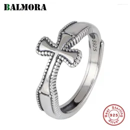 Cluster Rings BALMORA S925 Silver Vintage Punk Cool Retro Simple Cross Adjustable For Women Fashion Trendy Open Anillos Jewelry Gift