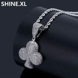 Gold Silver Poker Pendant Necklace Spades Squares Peach Blossoms Plum Blossoms Iced Out Zircon Charm Jewelry for Birthday Gift276k