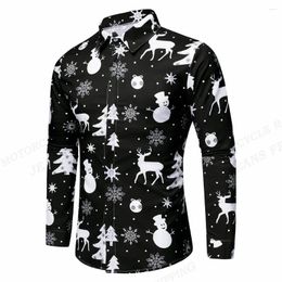 Men's Casual Shirts Snowflake Hawaiian Reindeer Men Fashion Shirt Snowman Long Sleeve Beach Blouse Male Camisas Clothing