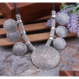 Pendant Necklaces Statement Ethnic Vintage Tibetan Sier Colour Coin Carved Flowers Round Tassels Pendants For Women2482103 Drop Deliv Dhhwr