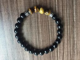 Bracelets 8MM Black Onyx Bracelet Yellow Tiger Eye Bracelet Natural Stone Fashion Bracelets For Women And Men Prayer Yoga Bracelets