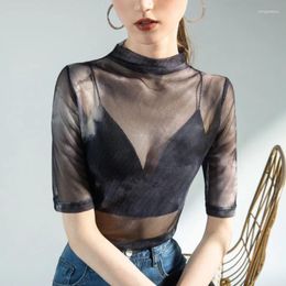 Women's T Shirts High Quality 2023 Women Tops T-shirt Netting Print Female Gauze Clothing Winter Autumn Sexy Crop Clothes Casual Blouse Y2k