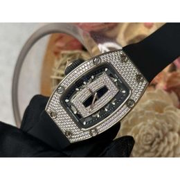 Fantastic designer women watch RM007 diamond watches full diamonds womenwatch with box D6E2 high quality mechanical movement uhren rubber strap montre ice out luxe