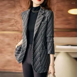 Women's Suits Female Coats And Jackets Slim Striped Clothing Long Jacket Dress Outerwear Blazers Colorblock Over American Woman Blazer