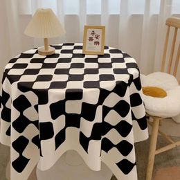 Table Cloth Chessboard Plaid Nordic Style Round Tablecloth Cotton Flower Printing Waterproof Home Party Cover