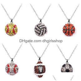 Pendant Necklaces Sports Necklace Promotion Softball Baseball Football Sport Rhinestone Crystal Bling Drop Delivery Jewellery Pendants Dhb9Q