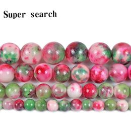 Natural Stone Peach Green-white red Chalcedony Loose Beads 6 8 10 MM Pick Size For Jewelry Making Women's bracelet necklace2538