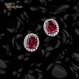 Stud Wong Rain Vintage 925 Sterling Silver Oval Cut Ruby Created Moissanite Gemstone Engagement Party Studs Earrings Fine Jewelry244W