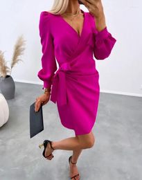 Casual Dresses Women's Dress Temperament Commuting Office Fashion Street Tied Detail Wrap Shirt A-Line V-Neck Elegant