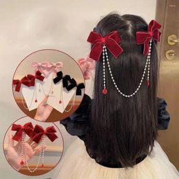 Hair Accessories Tassel Bowknot Clip Pearl Chain Side Ribbon Bow Barrettes Duckbill Ponytail Hairpin Daily