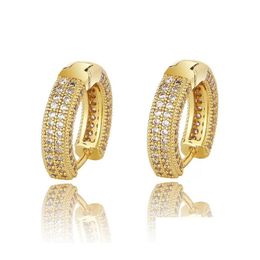 Hoop Huggie Luxury Designer 18K Gold Plated Copper Zircon Earrings Men Women Hip Hop Jewelry Iced Out Stud Earings Bling Diamond E Dhhv8