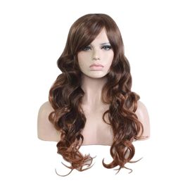 Wigs WoodFestival fashion womens daily wear wig oblique bangs brown mixed Colour synthetic hair wigs long curly wavy cosplay Fibre wig 6