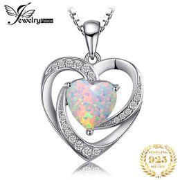 JewelryPalace Heart Created Opal Pendant Necklace 925 Sterling Silver Gemstones Choker Statement Necklace Women No Chain LJ201009186t