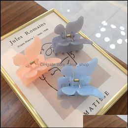 Clamps Hair Jewelry Length 5 Cm Women Scrunchies Butterfly Shaped Solid Color Medium Size Plastic Claw Clips Dhzds261u