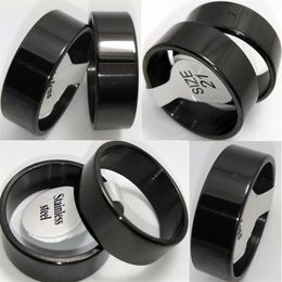 Bulk lot 100pcs Polished Black Plain Stainless Steel Rings 8mm Men's Fashion Jewelry Classic finger ring266r