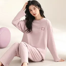 Women's Sleepwear 2024 Pure Cotton Pyjamas Spring Autumn Women Round Neck Long Sleeve Casual Set Loose Solid Colour Homewear Suit