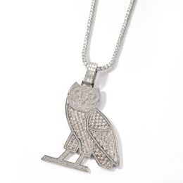 Iced Out Animal Owl Necklace Pendant Gold Silver Plated Micro Paved Zircon Mens Hip Hop Jewelry Gift259U