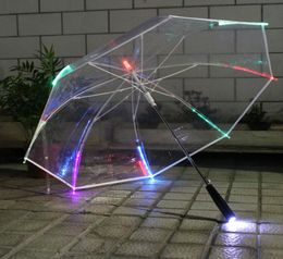 LED Light Transparent For Environmental Gift Shining Glowing Umbrellas Party Activity props Long Handle Umbrellas T2001173129738