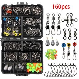Accessories Fishing Accessories 160pcsset Fishing Tackles Set Jig Hooks Beads Sinkers Weight Swivels Snaps Sliders Kit Angling Accessory 22091