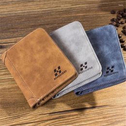 Wallets Men's Wallet Short Frosted Leather Retro Three Fold Vertical Youth Korean Multi-card 2024 Men Fashion
