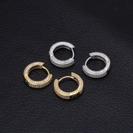 New Men's Hoop & Huggie Earrings Ice Out Cubic Zircon Gold Silver Color Couples Earring Rock Street Hip Hop Jewelry For Gift214y